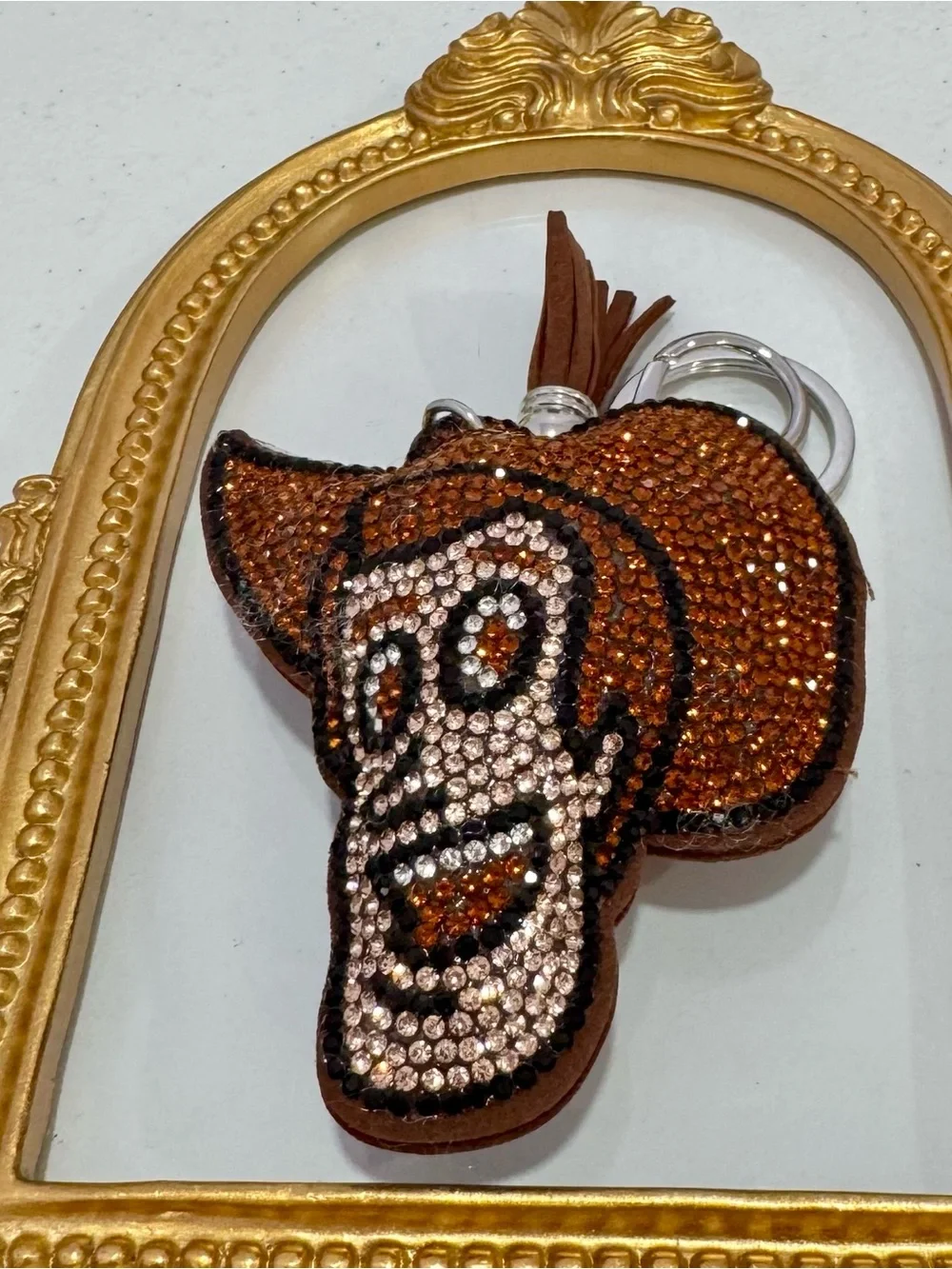 New Embellished Brown Crystal Skull Woody Cowboy Keychain